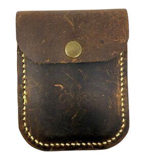 Handcrafted Dark Brown Leather Snap Wallet Embossed Fleur-De-Lis Boho Western